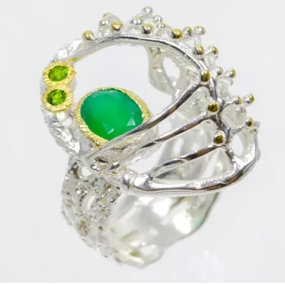 Unique caged green onyx sterling silver ring 8 - Picture 5 of 5